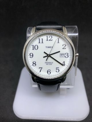 Timex Men’s T2h281 Silver Tone Black Leather Analog Watch 8