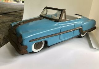Vintage Hartoy Delhi Tin Friction Toy 10” Blue Convertible Car