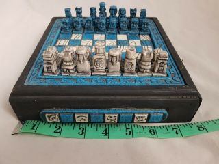 Malachite Chess Set Spanish Conquistador Aztec Mayan Travel Size Small 7.  75 "