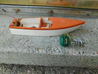 Vintage Toy Wood Boat W/triumph Outboard Motor