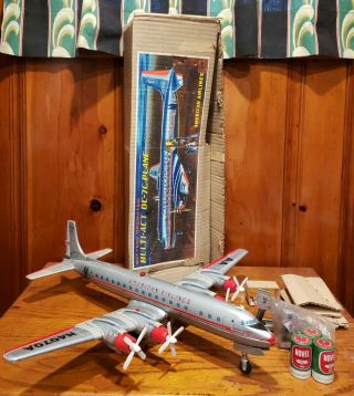 Yonezawa Tin Litho Dc - 7c Toy Plane American Airlines Battery Operated