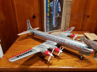 Yonezawa Tin Litho DC - 7C Toy Plane American Airlines Battery Operated 2