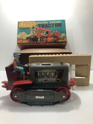 Vintage Japan Tin Battery Operated Lited Piston Action Tractor by Nomura/Tn Toys 2