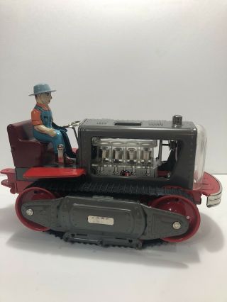 Vintage Japan Tin Battery Operated Lited Piston Action Tractor by Nomura/Tn Toys 3