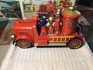 Vintage Tin Battery Operated Smoking Old Fashioned Fire Engine 1950s Japan -