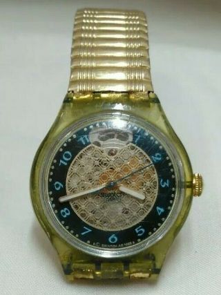 Clear Plastic Automatic Swatch Watch With Metal Band Sak101