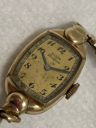 Old Wristwatch Elgin De Luxe Usa 17 Jewels 10 K Gold Filled Cal 533
