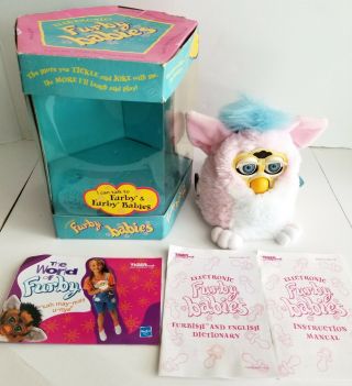 Furby Babies Baby Light Pink With Blue Hair 1999 Tiger 70 - 940 Box Tags