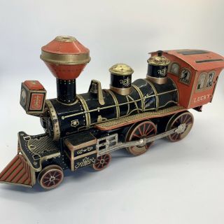 Vintage Tin Ligho Lucky Tin Train Toy Battery Operated Red And Black