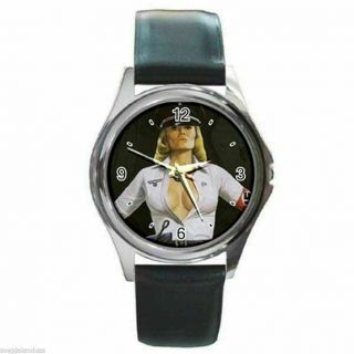 Dyanne Thorne Ilsa She Wolf Of The Ss Round Silver Metal Watch Leather Band
