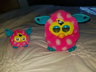 Hasbro Furby Boom 2012 And Baby Interactive Pink White Polka Dots With Blue Ears
