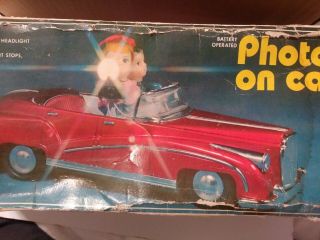 Vintage 1970 Photoing On Car Battery Operated Blue Tin Car Me630 Parts Only
