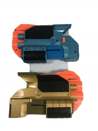 2x Lazer Tag Phoenix Ltx Shotgun Blast Attachment Tiger Electronic Gold Blue