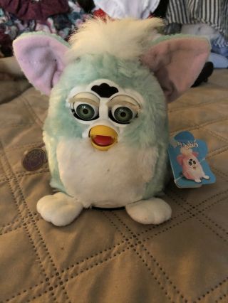 Vintage 1999 Furby Babies Light Blue/green With Pink Ears And Blue Eyes W/tags