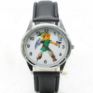 The Legend Of Zelda Link Sword Triforce Black Leather Analog Quartz Wrist Watch