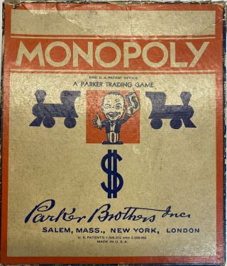 Antique Monopoly Game Copyright 1937 Wood Houses Hotels Parker Brothers
