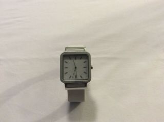 Mens Lacoste Watch Square - Faced White/silver Leather Band