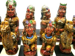 Mini Spanish Conquistador Vs Aztec Mayan Chess Set In Folding Case Travel Size