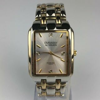 Embassy By Gruen Mens Diamond Quartz Stainless Steel Watch Silver Gold Tone