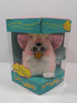 1999 Tiger Furby Babies Peach/pink W Yellow Tail -