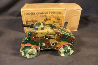 Marx Tin Litho Wind Up Toy " Midget Climbing Fighting Tank ".