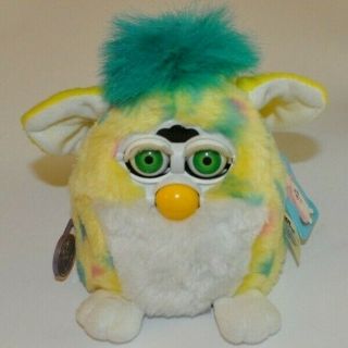 Baby Furby Electronic Toy Tiger 1999 Yellow & Blue Spots Green Eyes
