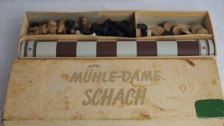 Wooden Chess Checkers Old Vintage Germany Muhle - Dame Schach
