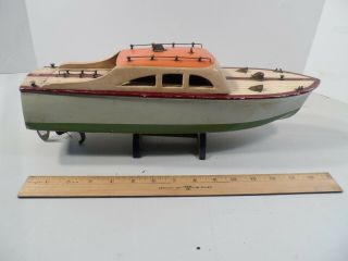 Vintage Ito Japan 16 Inch Wooden Model Battery Operated Boat With Stand