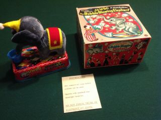 Yonezawa Jumbo Bubble Blowing Elephant Tin Toy W/ Box Made In Japan