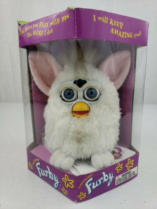 White Furby W Pink Ears & Blue Eyes 1998 First Generation 70 - 800