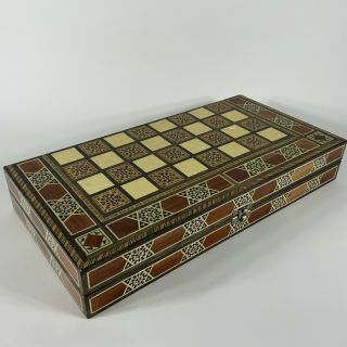 Vintage Wooden Backgammon Chess Checkers Board