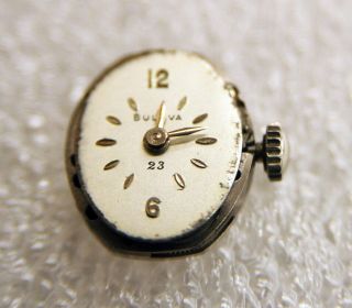 Bulova 5at 23j Watch Movement Oval Dial And Hands – Runs Fine Wy