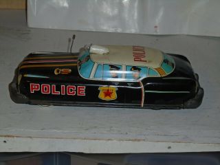 Tin Battery Operated Police Car With Siren (vg) (not) (japan) 1950 