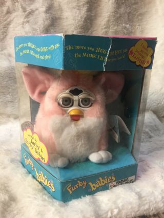1999 Tiger Furby Babies Peach/pink W Yellow Tail,  Blue Eyes - Cool