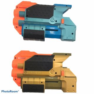 2x Lazer Tag Phoenix Ltx Shotgun Blast Attachment Tiger Electronic Gold Blue