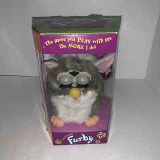 Furby 1998 Gray & White With Pink Ears Blue Eyes Model 70 - 800