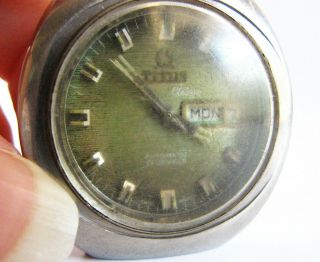 Vintage Titus Watch Swiss Made 17 Jewels Day Date Clebar Green Dial 2