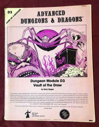 D3 Vault Of The Drow 9021 D&d Ad&d Mono Module Dungeons Dragons Tsr Rpg 1978