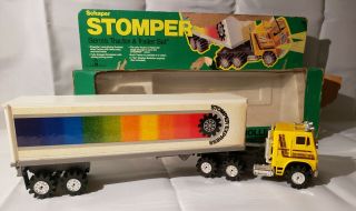Vintage 1982 Schaper Stomper Semi Truck & Trailer Yellow Freightliner Coe