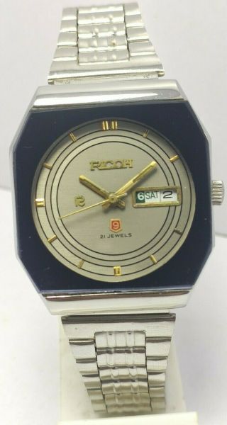 Rare Vintage Japan Made Ricoh Day&date Gray Automatic 21j Wrist Watch For Men 
