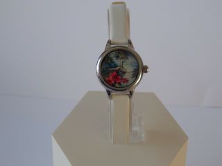 Ladies /girls Kahuna Multi Colour Dial Thin White Leather Strap Watch