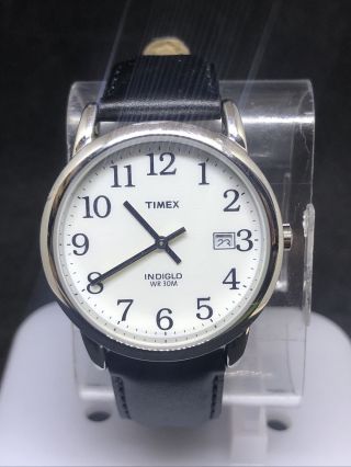 Timex Men’s T2h281 Silver Tone Black Leather Analog Watch 41