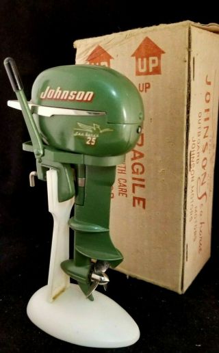 Vintage K&o 1954 Johnson 25 Hp Toy Outboard Motor Boat Model Box Stand Parts