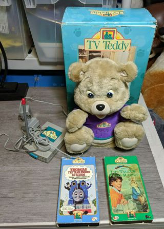 Tv Teddy First Interactive Talking Friend Plush Bear Toy 1993 W/2 Vhs Tapes