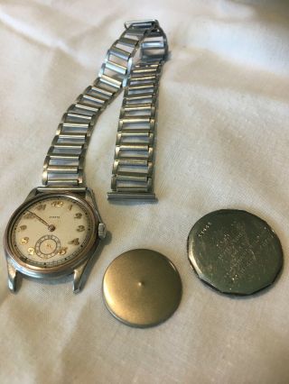 Vintage Everts Military Type Wrist Watch 1942 Ww Ii Era Ticks For Restoration
