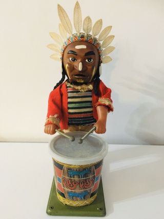 Vintage Tinplate Battery Operated Drumming “Indian” Joe Toy,  Alps Co.  Japan 2