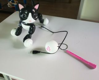 Zoomer Kitty Interactive Robotic Black & White Cat - W/ Toy And Charge Cable