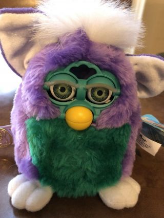 Vintage Furby Baby Purple Green And White Green Eyes Model 70 - 940 Tags