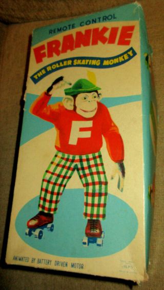 Vintage Tin Battery Operated FRANKIE THE ROLLER SKATING MONKEY ANIMATED NIB ALPS 2