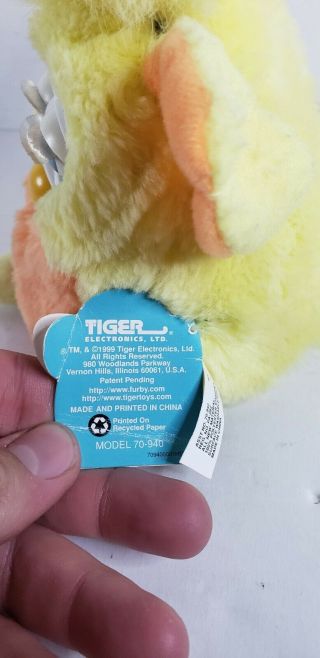 FURBY Babies Yellow Orange Fur Brown Eyes Tiger 70 - 940 vtg tags 90s toy 3